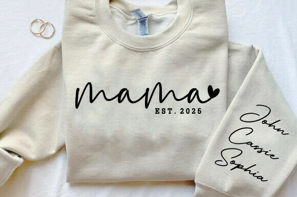 Mama Est 2025 Sleeve SVG, Mom Life PNG